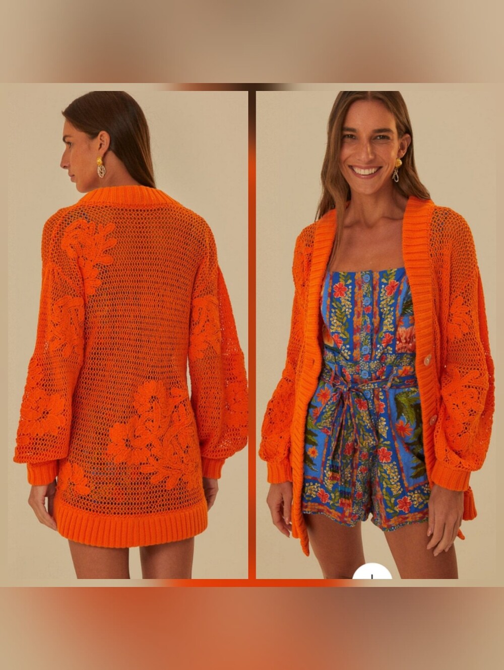 Farm Rio Orange Embroidered Knit Cardigan